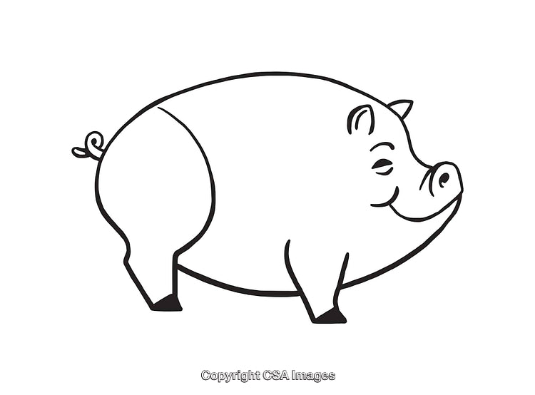 Black and White Line Art of a Smiling Pig Illustration
