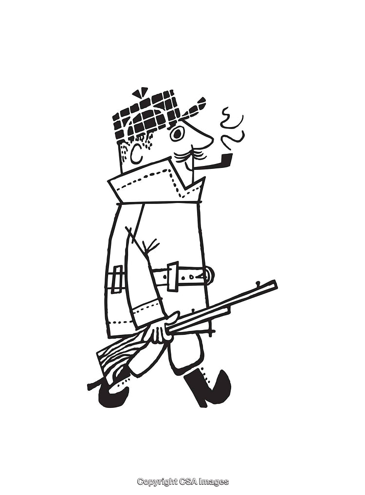 Black And White Line Art Illustration of a Classic Hunting Figure