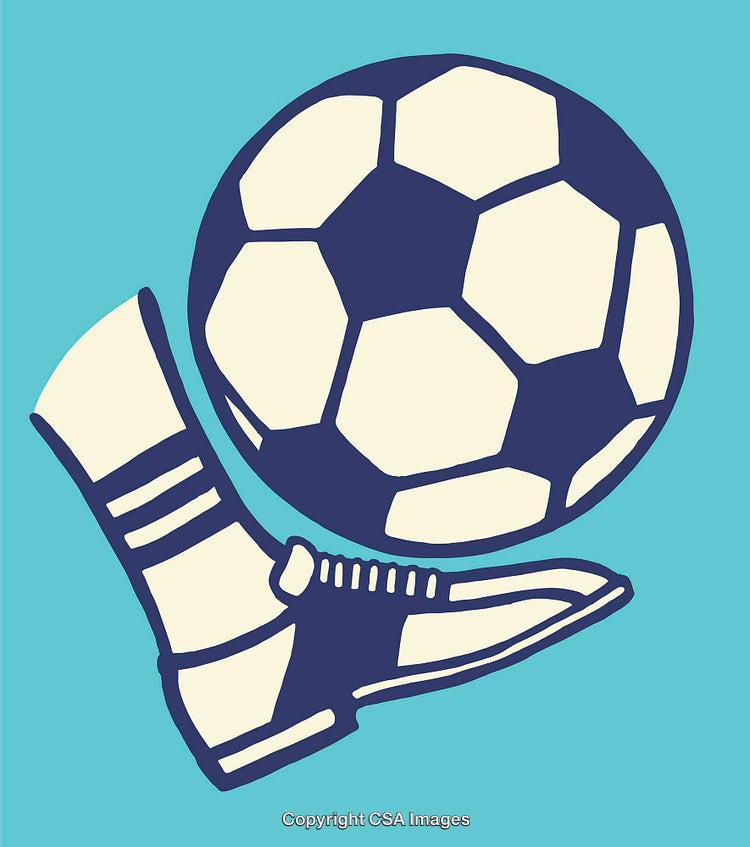 Soccer Ball and Shoe Vector Illustration in Blue and Cream Tones