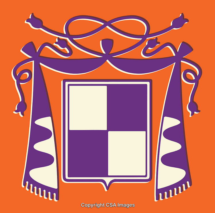 Coat of Arms Design in Vibrant Orange and Purple Tones