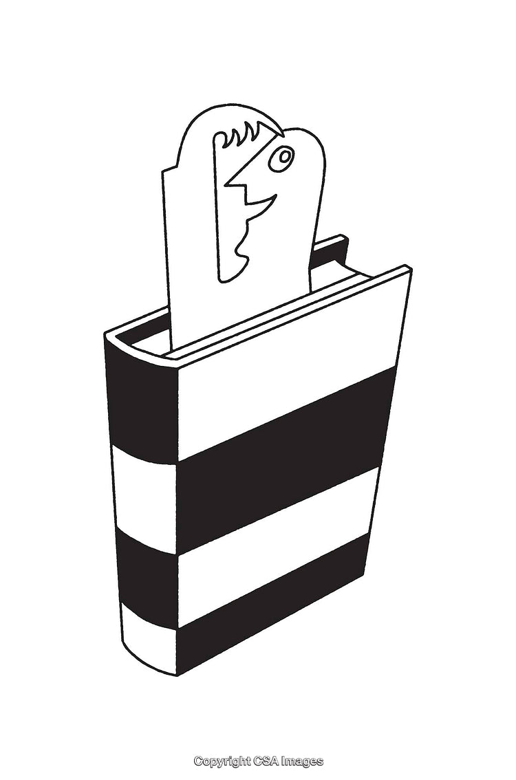 Monochrome Line Art of Book with Creative Face Illustration