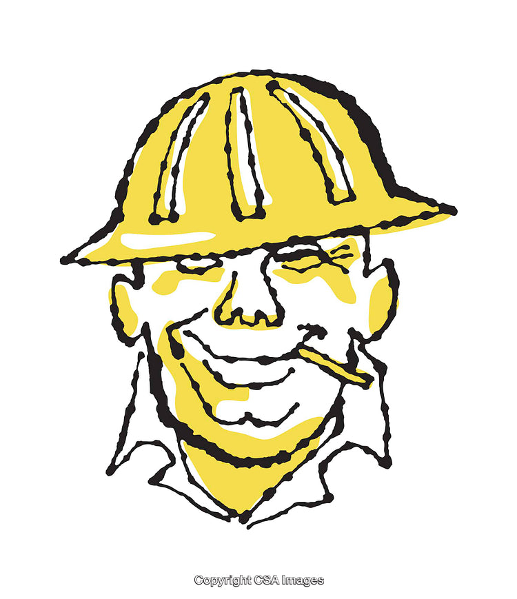 Stylized Illustration of Smiling Worker in Yellow Hard Hat