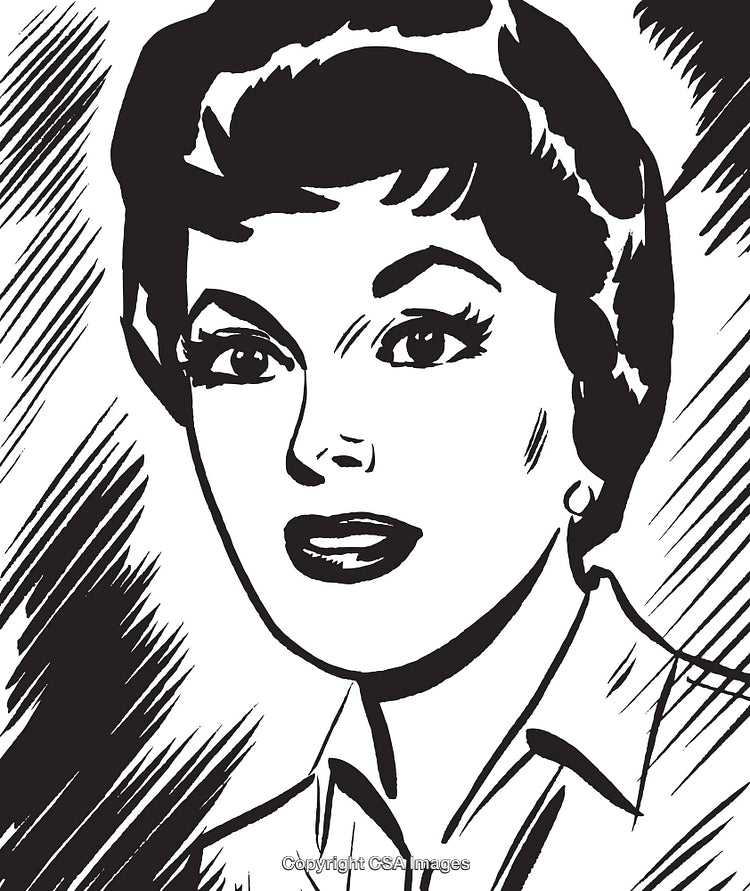 Classic Black and White Comic Style Female Portrait Illustration