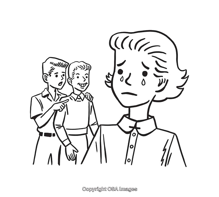 Black And White Line Art Addressing Bullying and Emotional Distress
