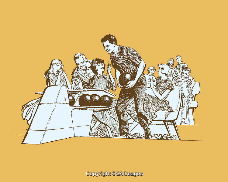 Retro Bowling Scene with Friends in Progress