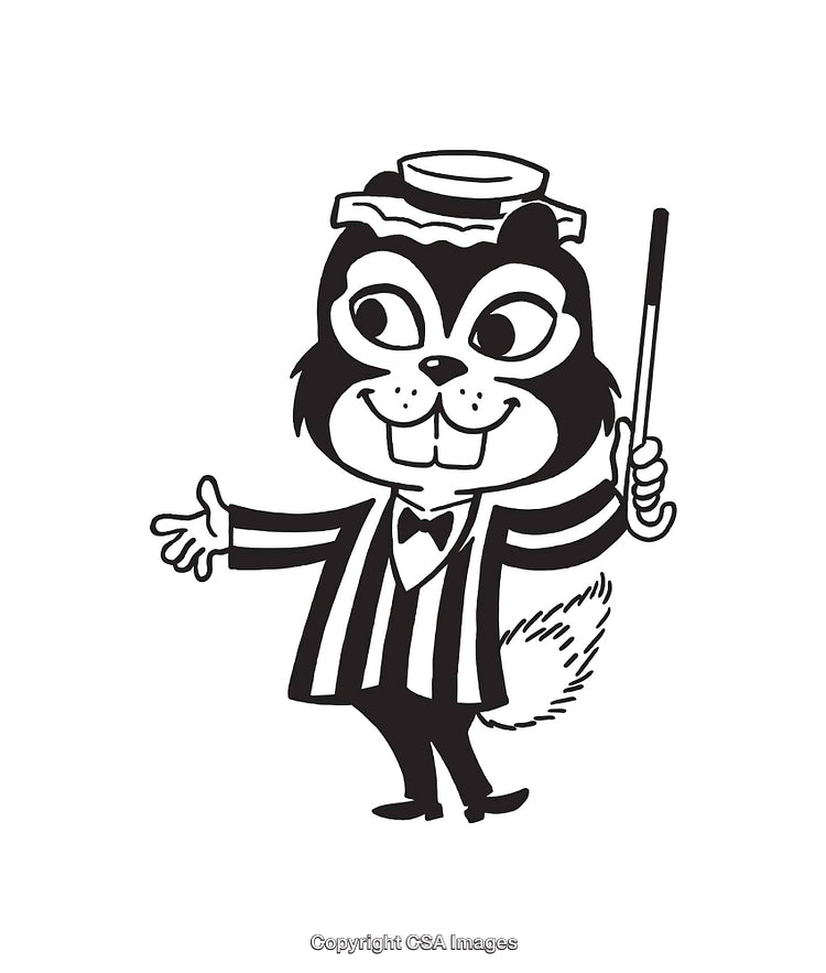 Charming Anthropomorphic Animal in Striped Attire Line Art Illustration
