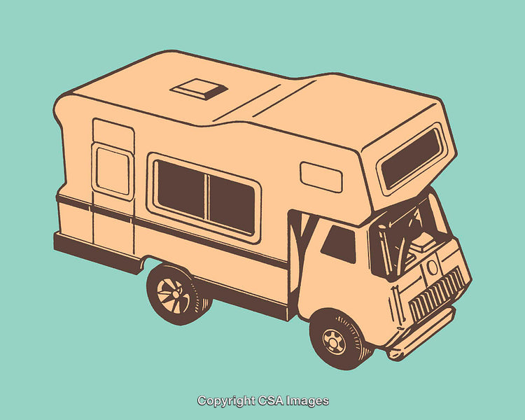 Retro Camper Van Drawing With Minimalist Vector Green and Beige Style