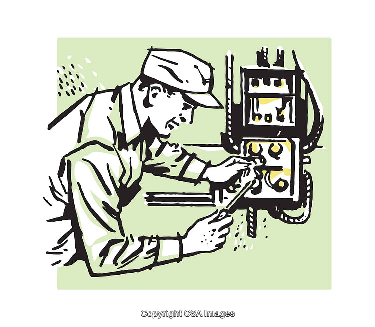 Technician Adjusting Industrial Equipment in a Snappy Color Illustration