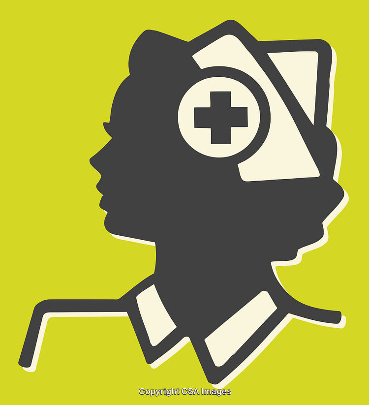 Silhouette of Medical Nurse Helmet with Cross on Bright Green Background