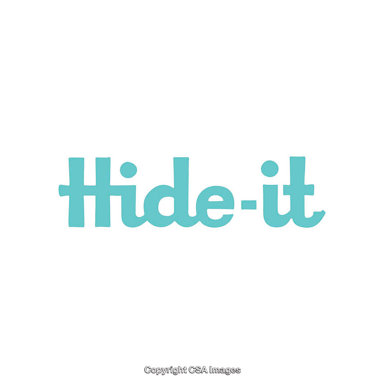 Turquoise Text Reading 'Hide-It' on White Background for Design Use