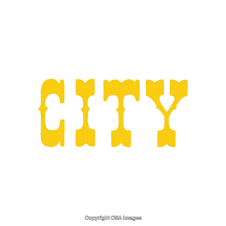 Yellow Text Illustration of the Word 'City' in a Decorative Style