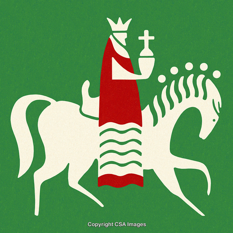 Abstract Illustration of a King on Horseback with Crown and Orb