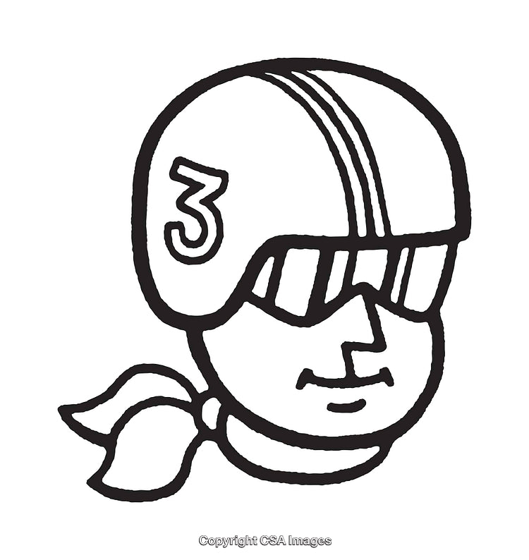 Black and White Line Art of a Biker Helmet with Scarf