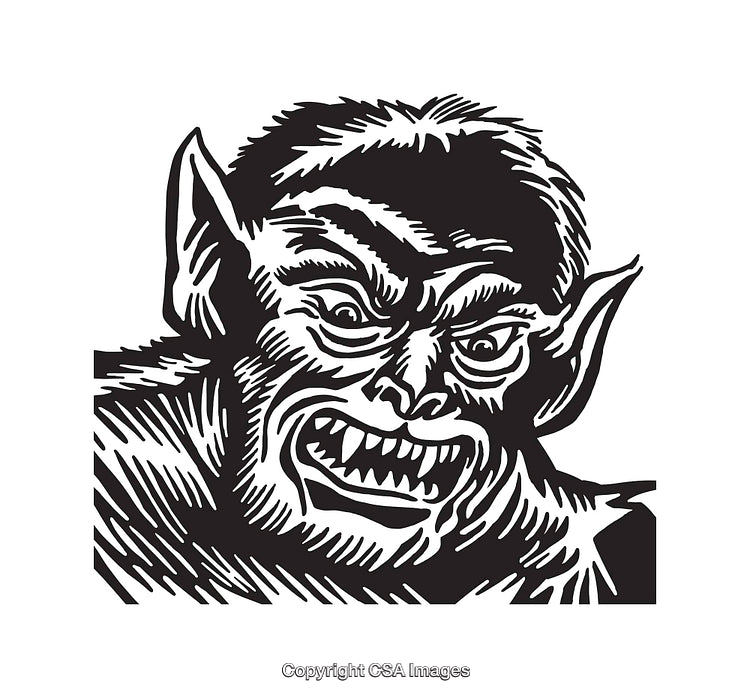 Black and White Line Art Illustration of a Fearsome Creature