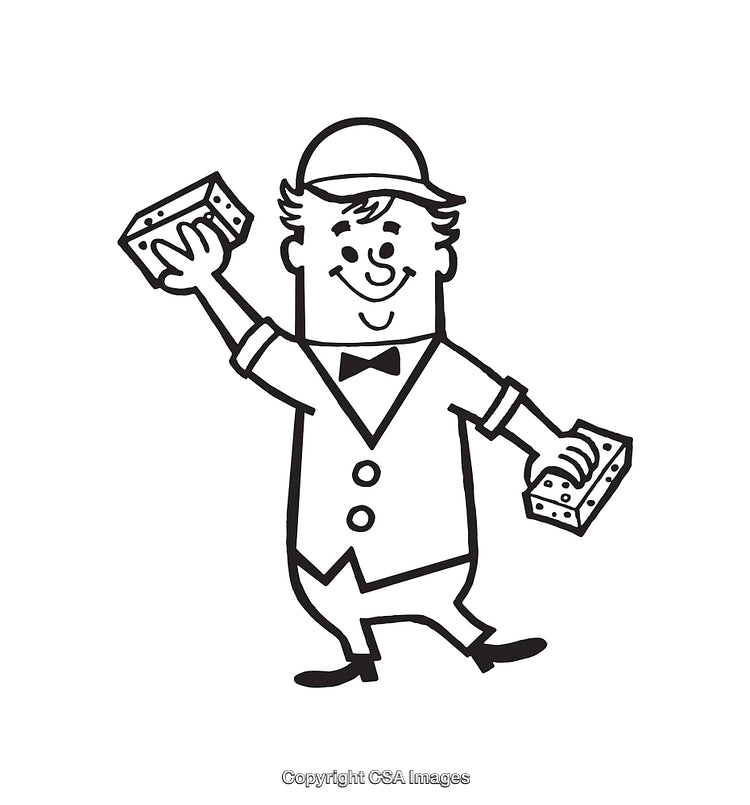 Cheerful Cartoon Character Holding Cleaning Sponges with Smiling Expression