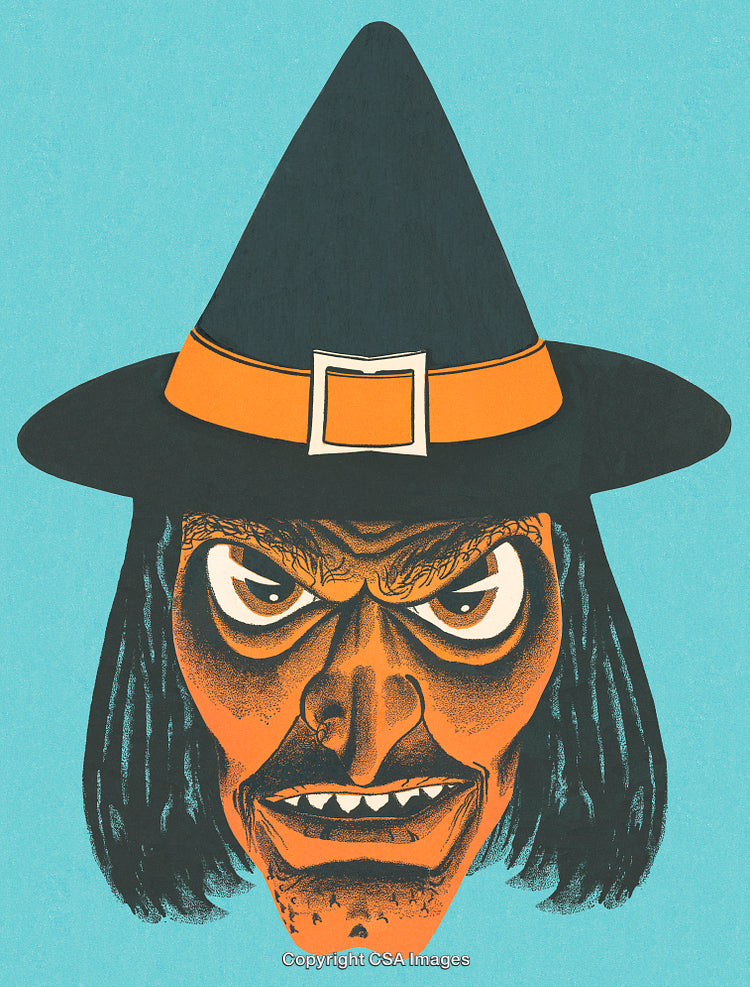 Terrifying Cartoon Witch With Pointed Hat and Intense Expression
