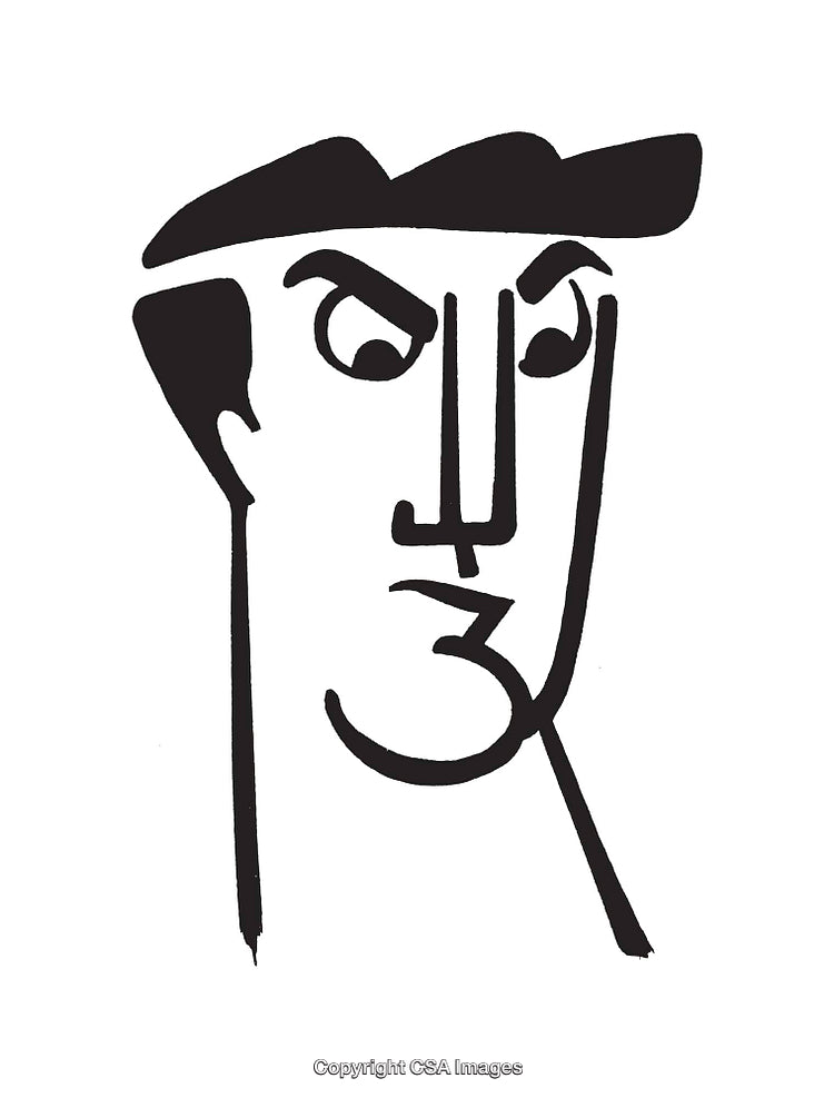 Bold Black and White Line Art Illustration of a Contemplative Face
