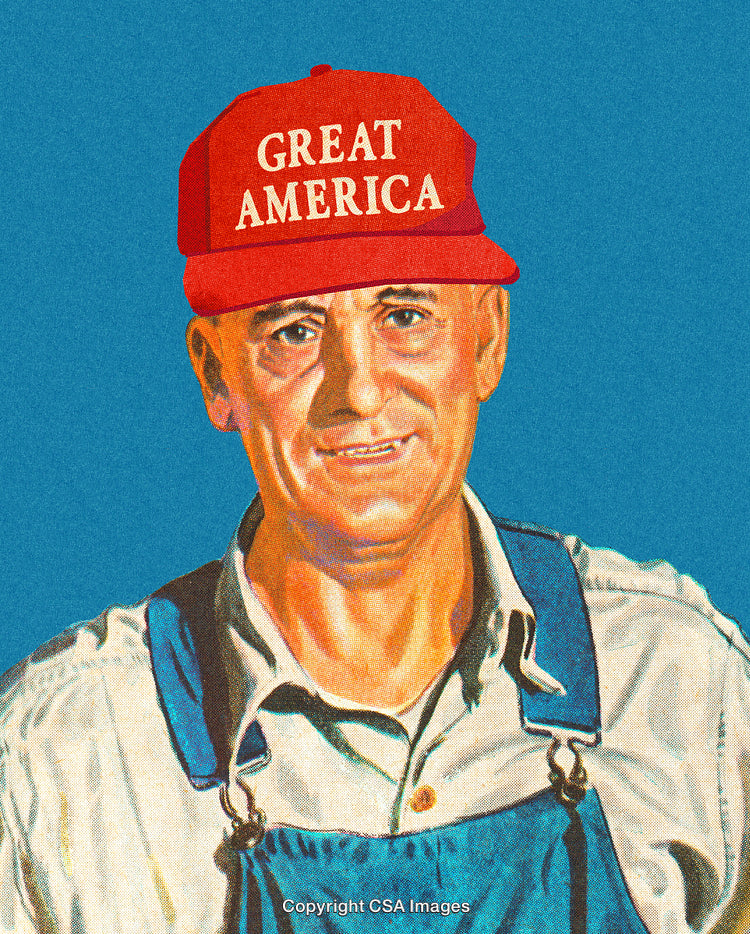 Vintage Styled Portrait of a Man in a Red Cap and Overalls