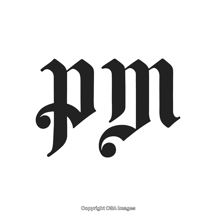 Classic Blackletter Monogram Displaying 'pm' in Stylish Gothic Design