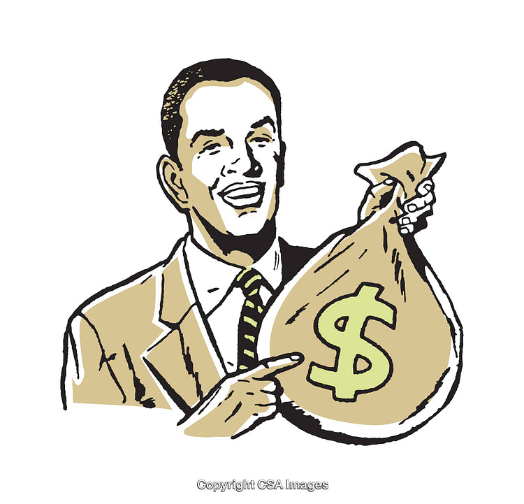 Retro Illustration of Smiling Man Holding a Bag of Money