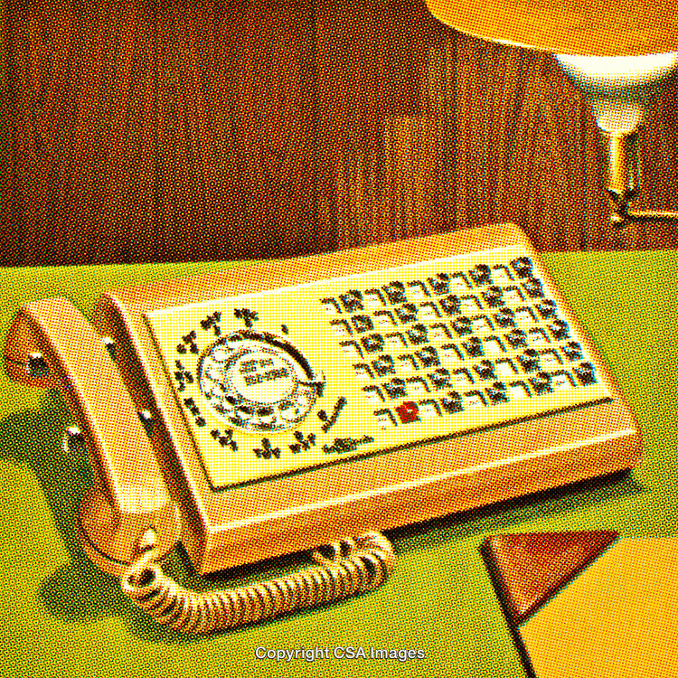 Vintage Dial Telephone with Overlaid Graphics in Retro Pop Art Style
