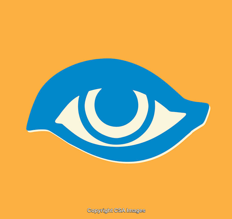 Vibrant Illustration of Blue Eye on Orange Background with Simple Design