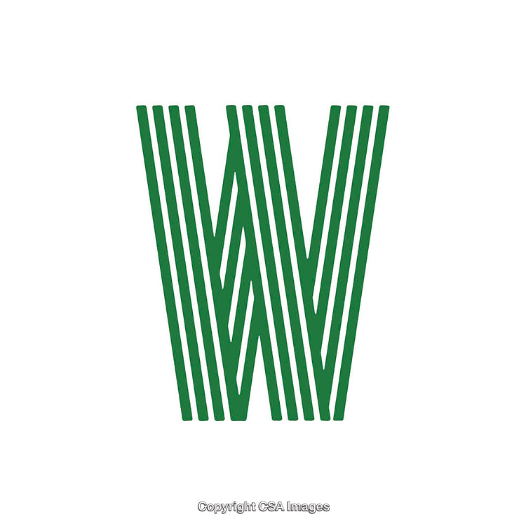 Stylized Green Letter W with Vertical Line Design on White