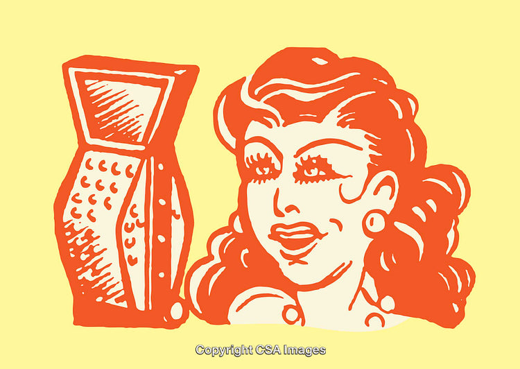 Retro Style Illustration of Woman and Abstract Shape in Bold Orange Tones