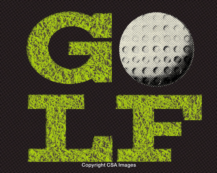 Creative Golf Typography Art with Textured Grass Effect and Golf Ball Illustration