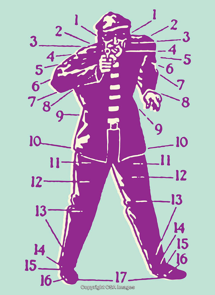 Abstract Illustration of a Labeled Figure in Vintage Line Art Style