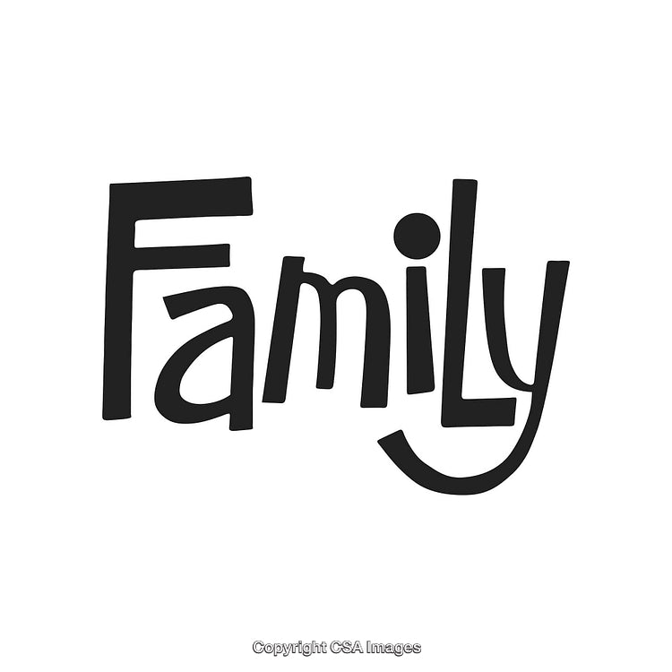 Handwritten Black and White Family Text in Playful Font on White Background