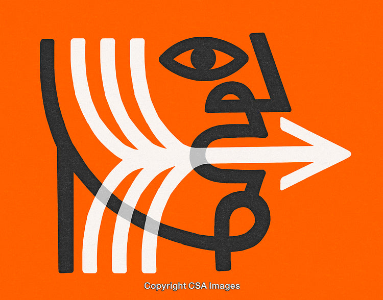 Abstract Geometric Illustration with Bold Shapes and Bright Orange Background
