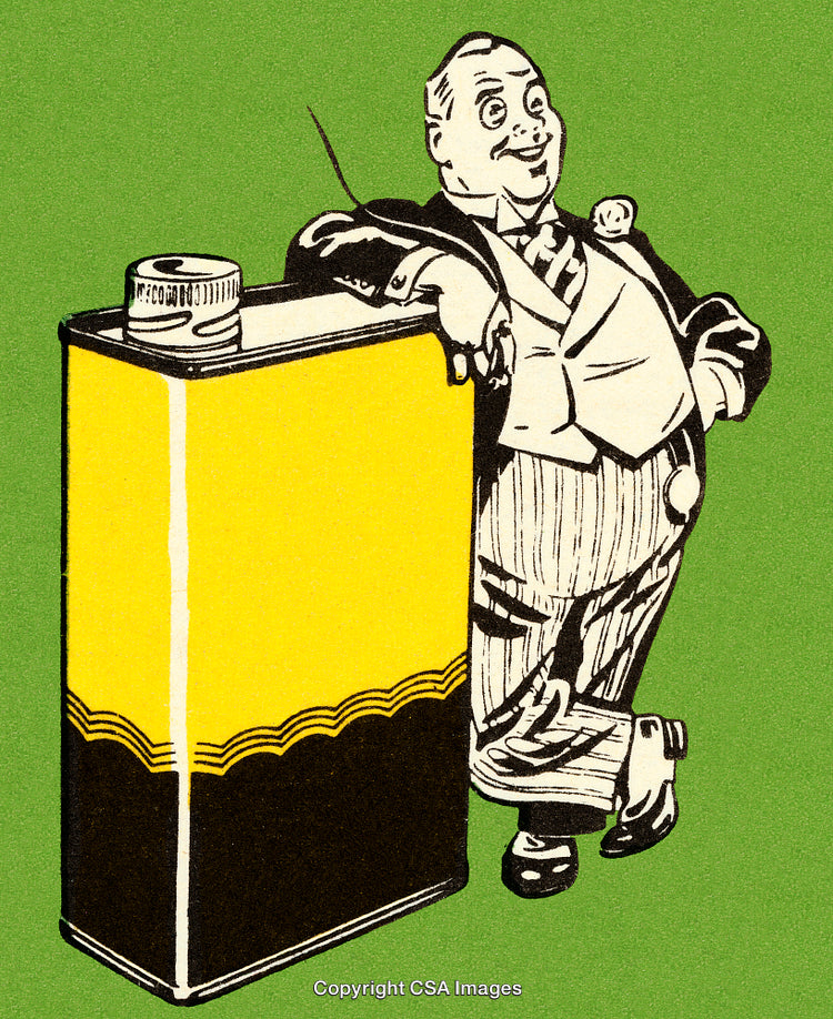Color Illustration of a Cheerful Man with Yellow Product Container