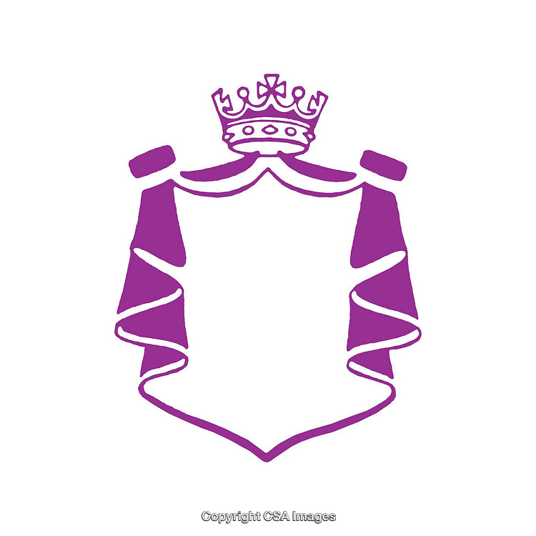 Purple Heraldic Shield with Crown and Drapes on White Background