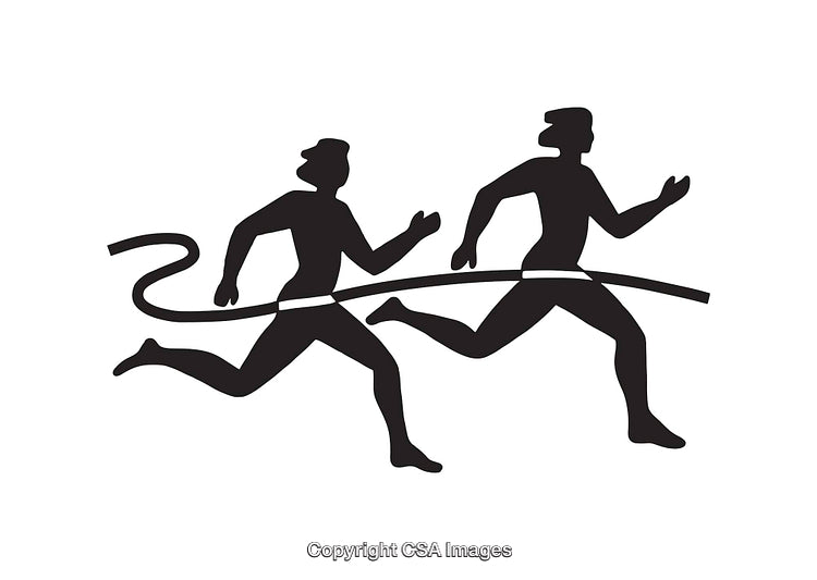 Silhouette Illustration of Runners Crossing a Finish Line