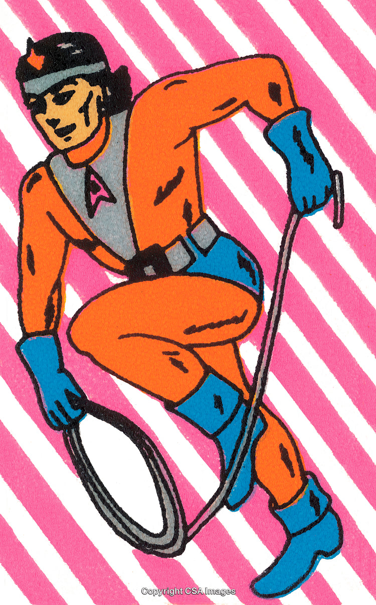 Comic Style Illustration of Hero in Orange Suit with Rope