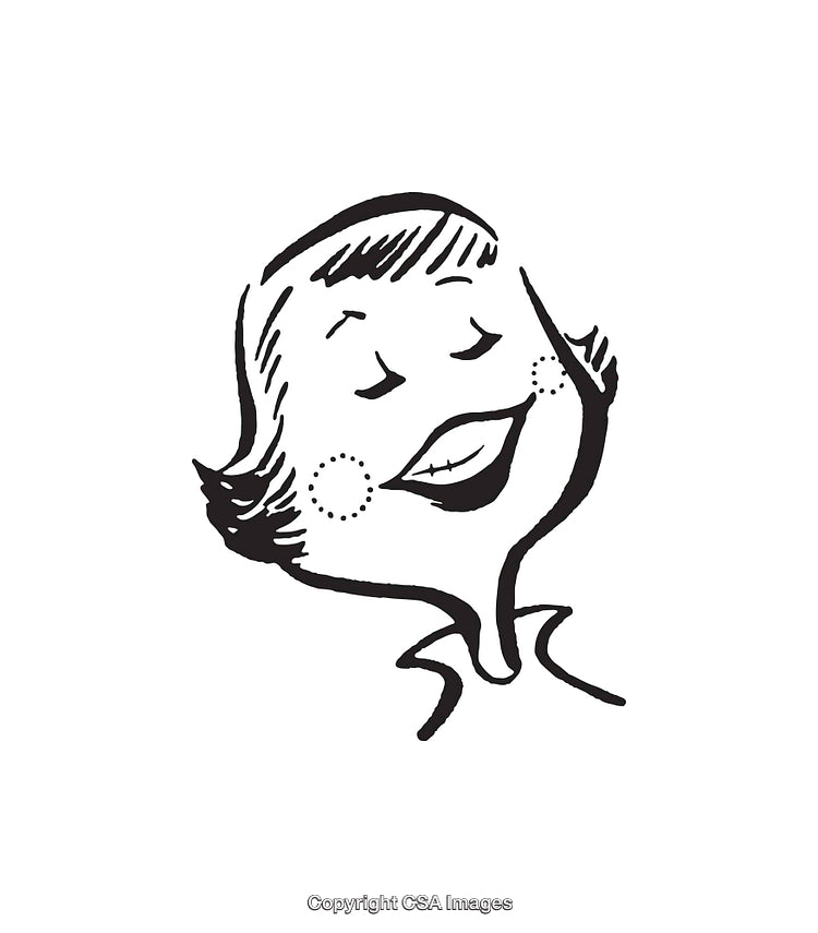 Retro Black And White Illustration of a Cheerful Smiling Woman