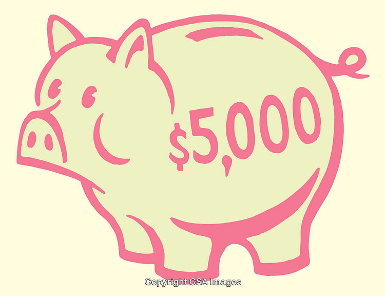 Cartoon Piggy Bank Illustration Displaying Savings of $5,000