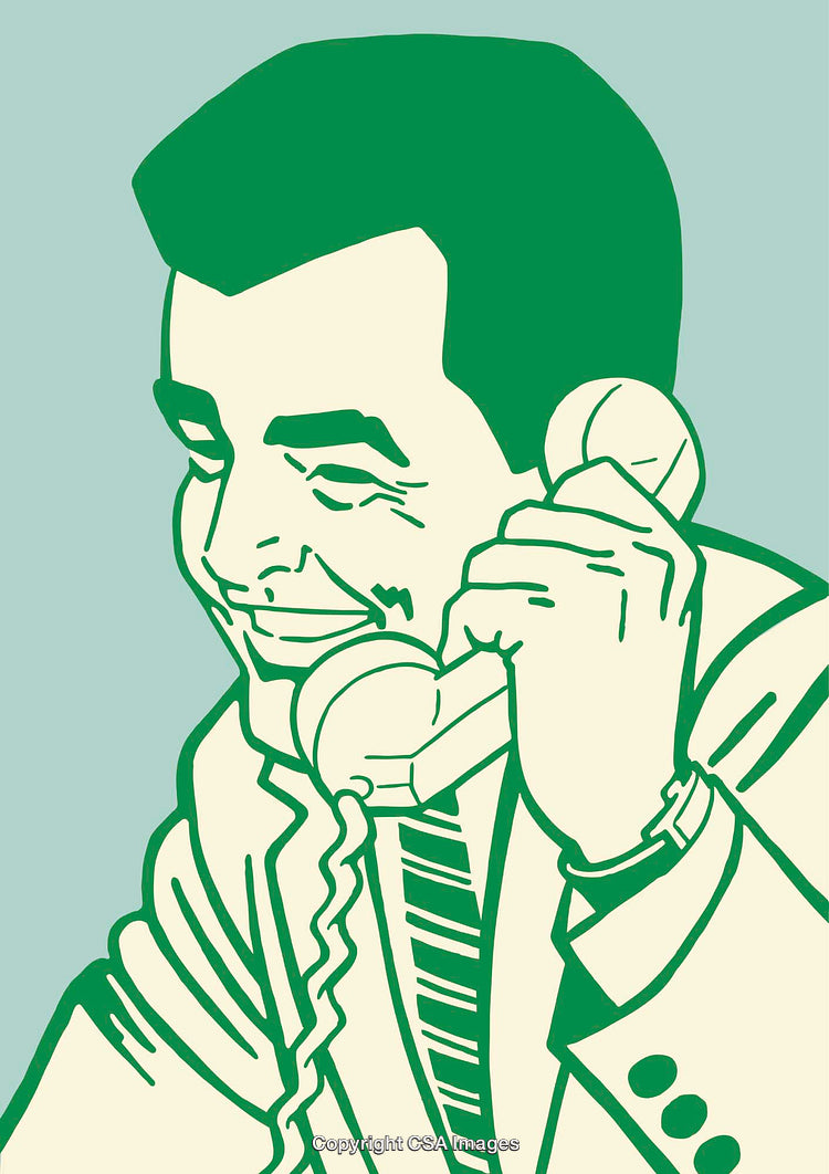 Retro Illustration of a Smiling Man Talking on a Telephone