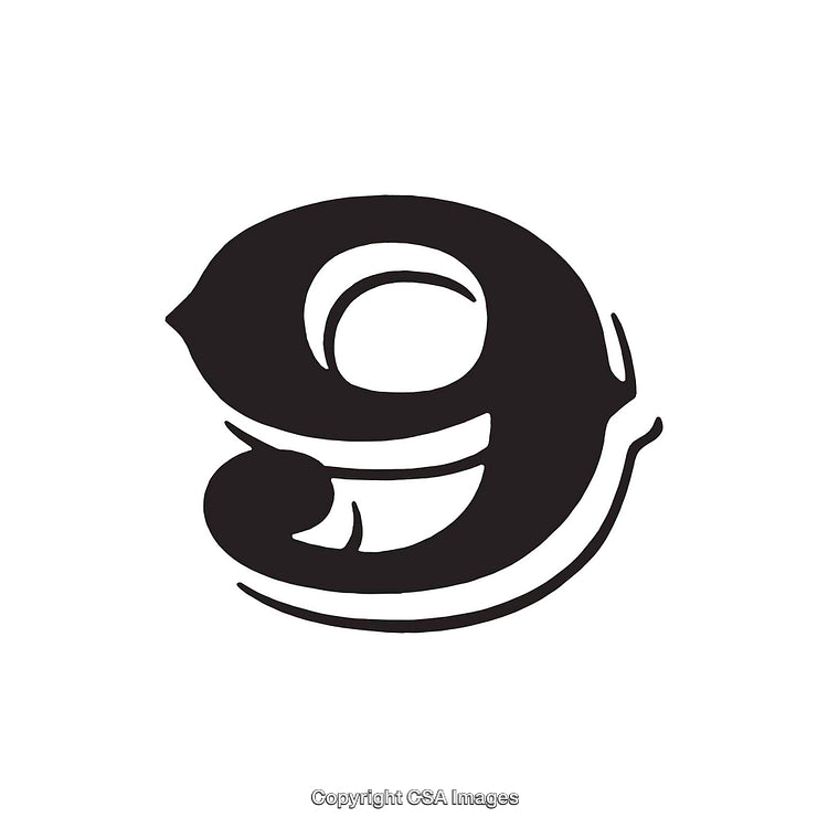 Stylized Graphic Illustration of the Number Nine in Black on White