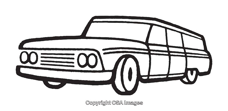 Vintage Station Wagon Illustration in Black and White Line Art