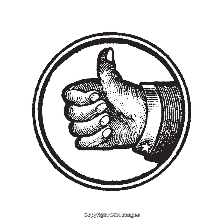 Detailed Black and White Line Art Illustration of Thumbs-Up Gesture
