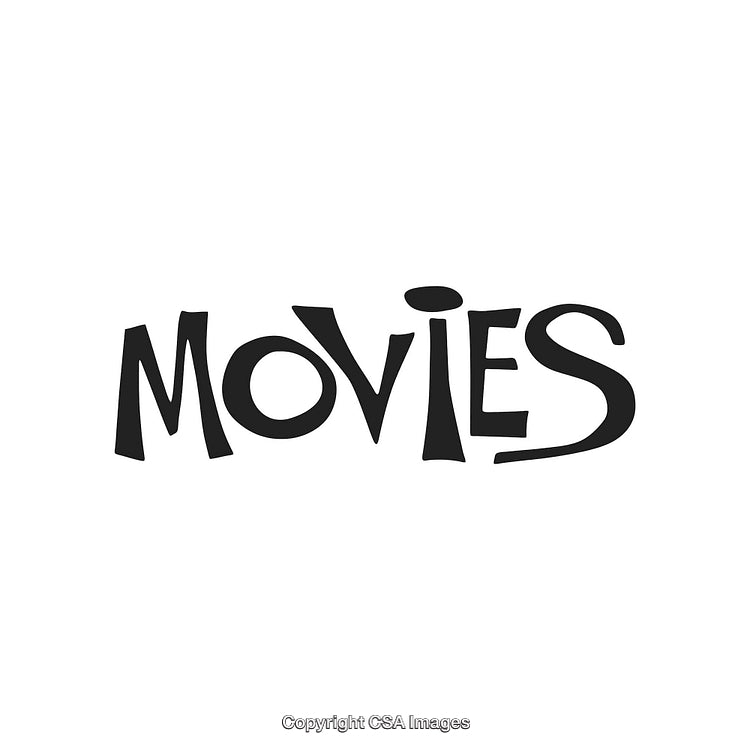 Playful Typography Illustration of the Word 'Movies' in Black Color
