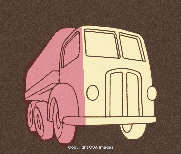 Retro Vintage Style Drawing of a Classic Truck in Pink and Tan