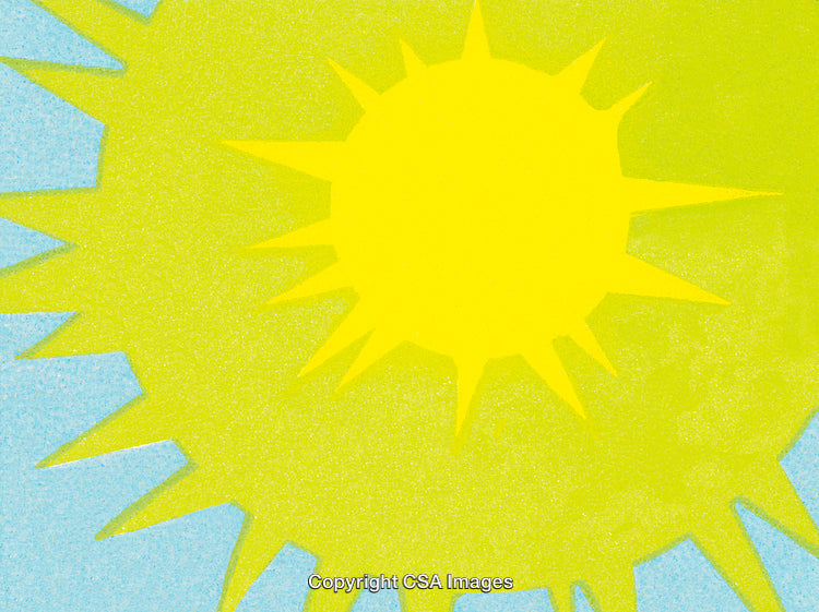 Bright Abstract Illustration Featuring Yellow Sunburst in Blue Sky