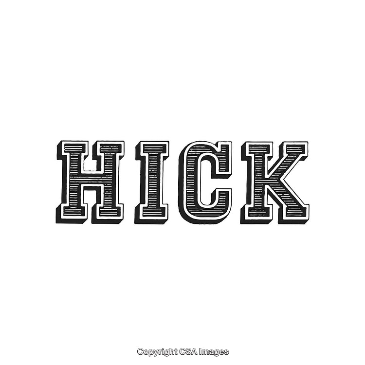 Vintage Typography of the Word 'Hick' in Bold Black Font on White Background