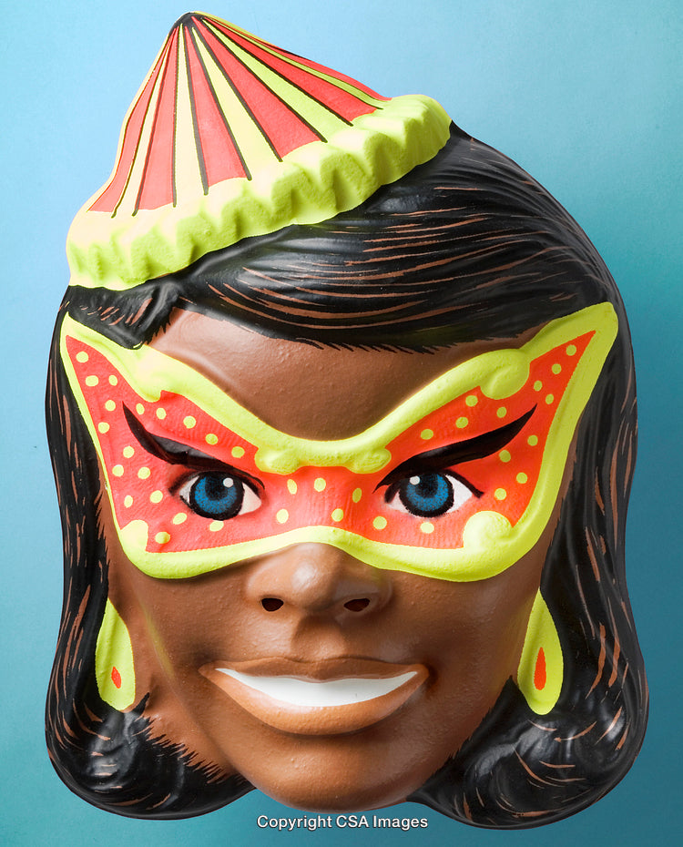 Colorful Retro Mask Plastic Toy on Blue Background