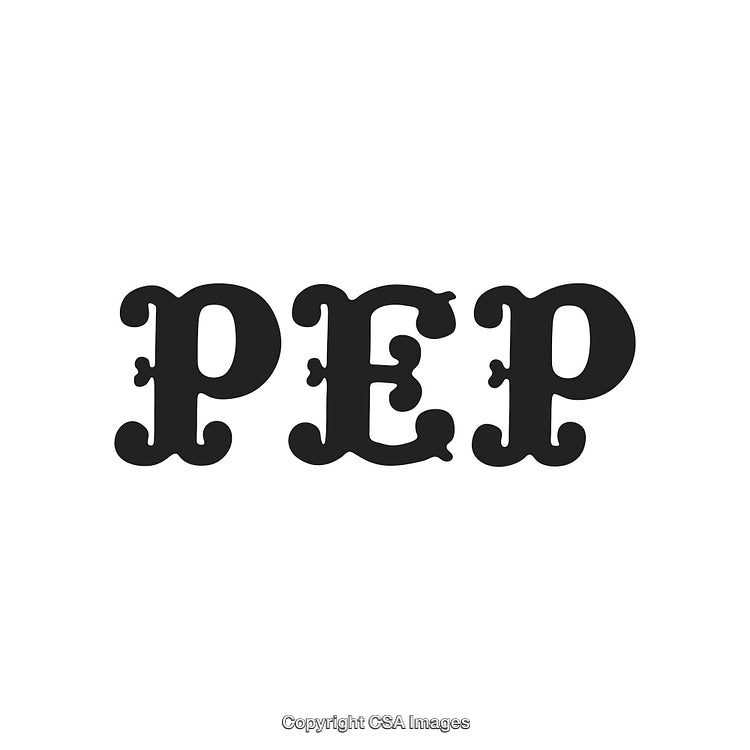 Bold Decorative Word 'PEP' in a Vintage Serif Typeface Design
