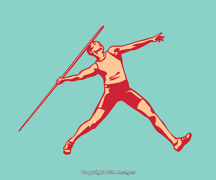 Stylized Illustration of an Athlete Performing a Javelin Throw Action