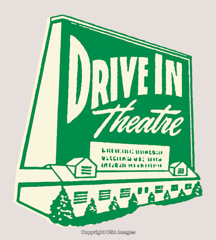 Vintage Line Art Illustration of a Classic Drive-In Theater Sign